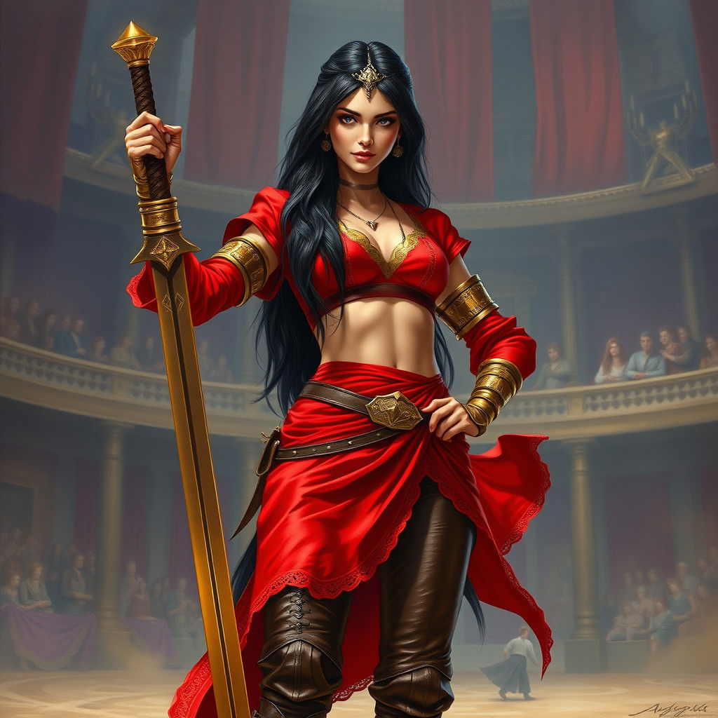 Fantasy Warrior Princess in Red and Gold