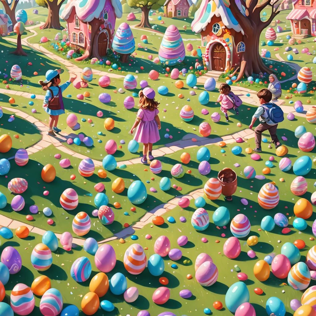 Children's Easter Egg Hunt in Candyland Illustration
