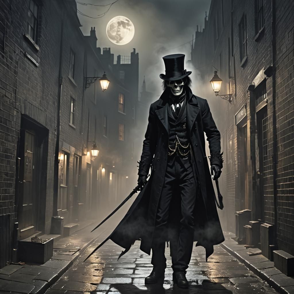 Jack the Ripper in Fog-Shrouded London Alleyway