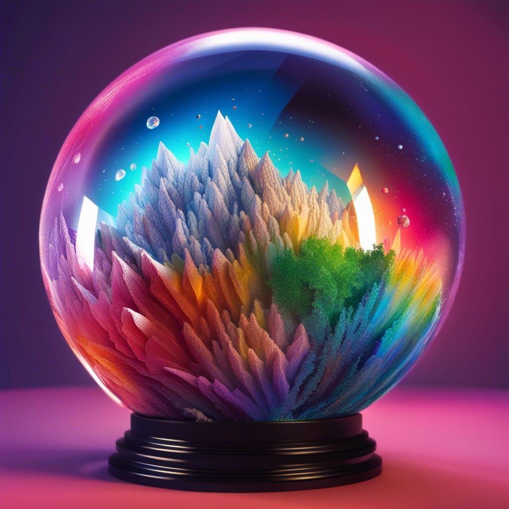Hyperrealistic Crystal Globe Scene in Splash Art Style