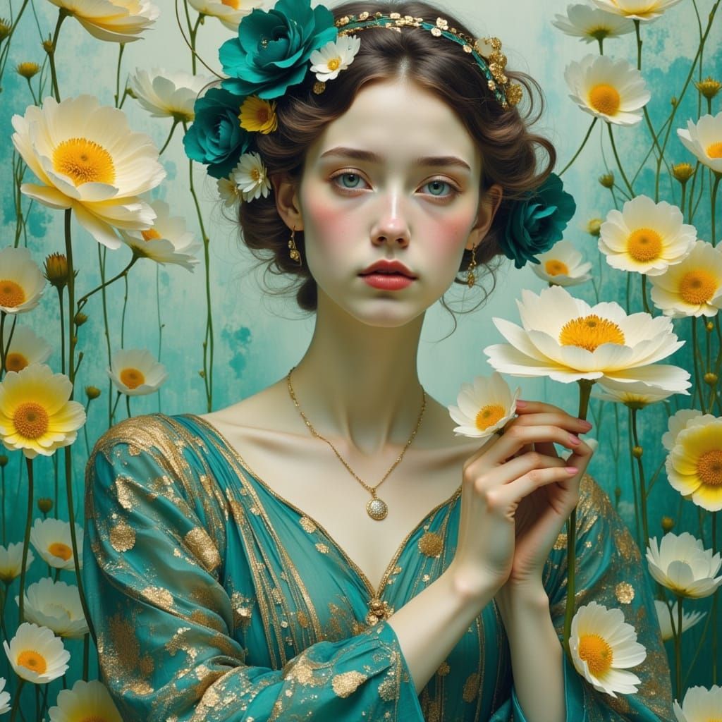 Lady in a Whimsical Art Nouveau Landscape