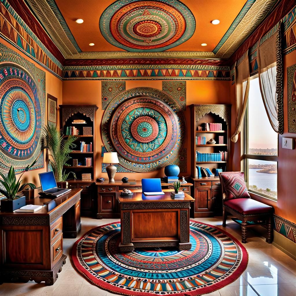 A luxuriously decorated Egyptian Nubian-themed office overlo...