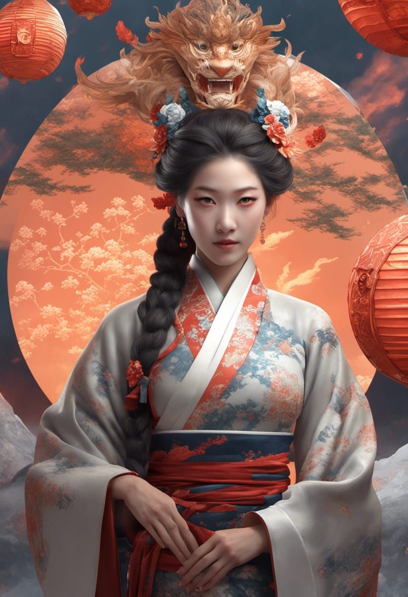 Fire and Ice Goddess in Qipao Dress