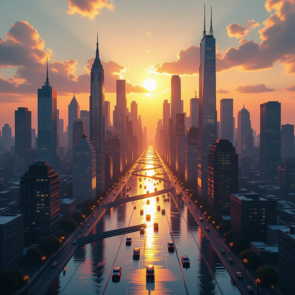 Melting Cityscape in Hyper-Realism Style