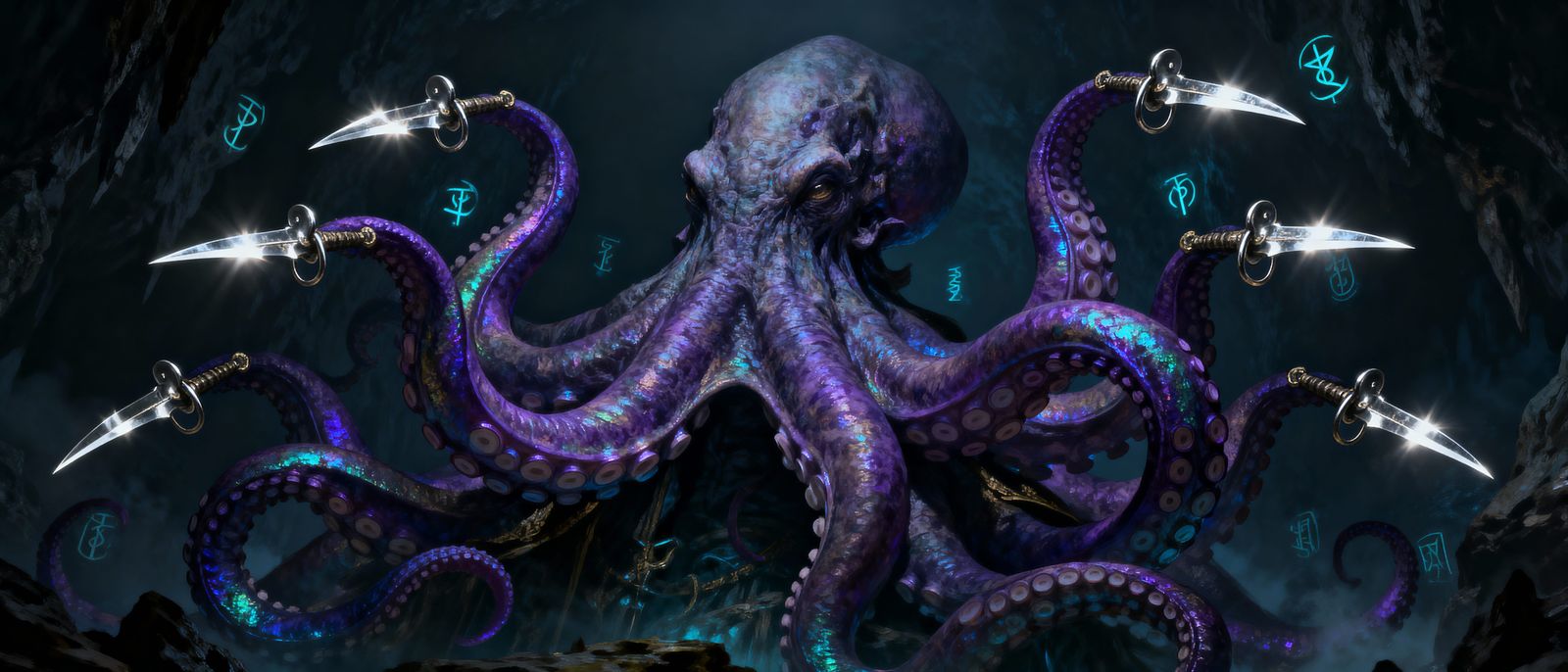 Regal Giant Octopus Wields Sharp Pacifiers in Dark Fantasy A...