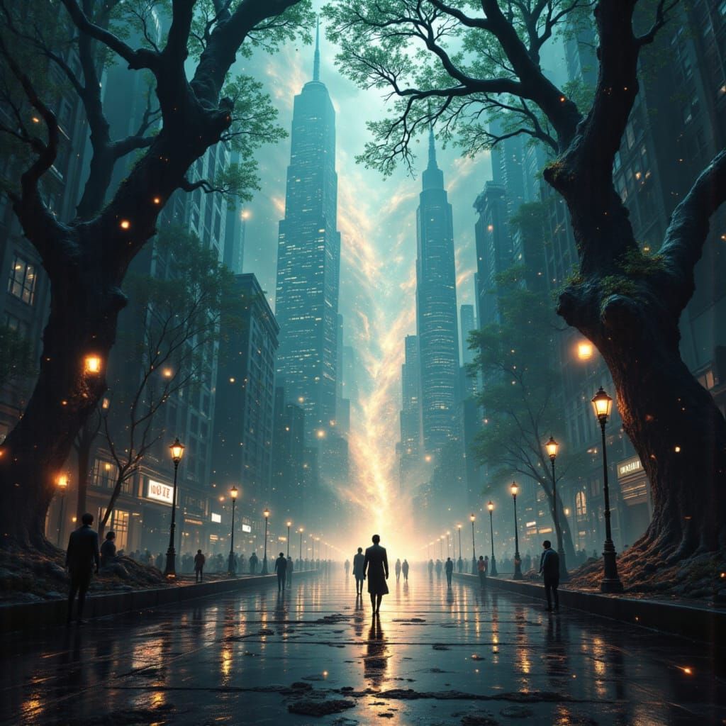 Ethereal Cityscape Submerged in Nebulae