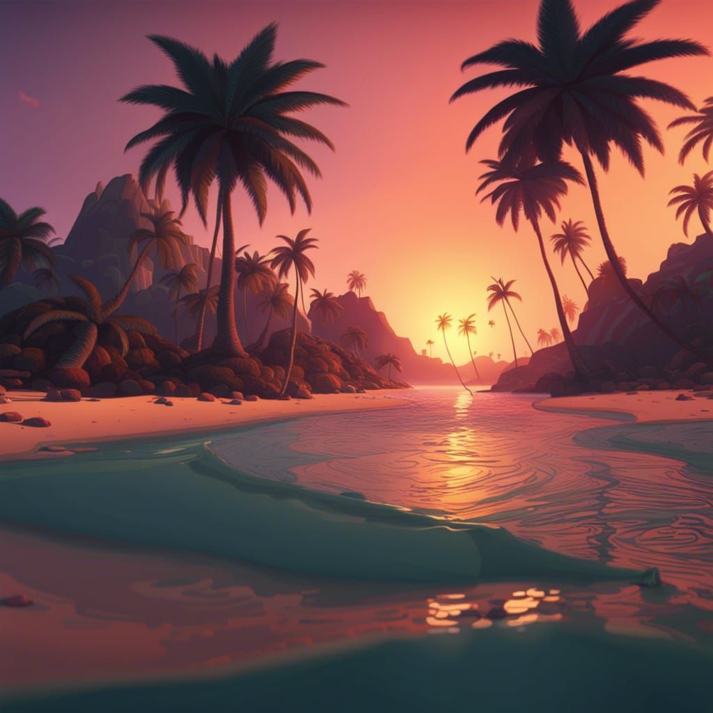 Lofi Sunset Beach with Palm Trees in 4K