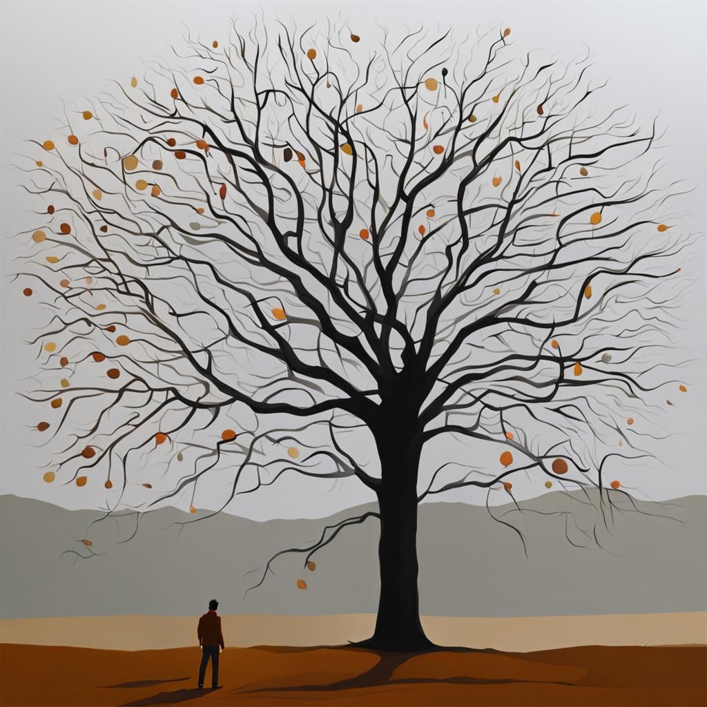 Abstract Bare Tree on Hill with Figure