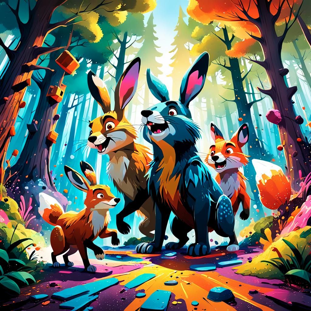 Hare, Bear, and Fox Play: Disney-Style 3D Illustration
