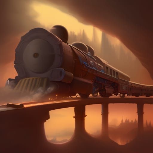 Night Train in Detailed Matte Painting Style