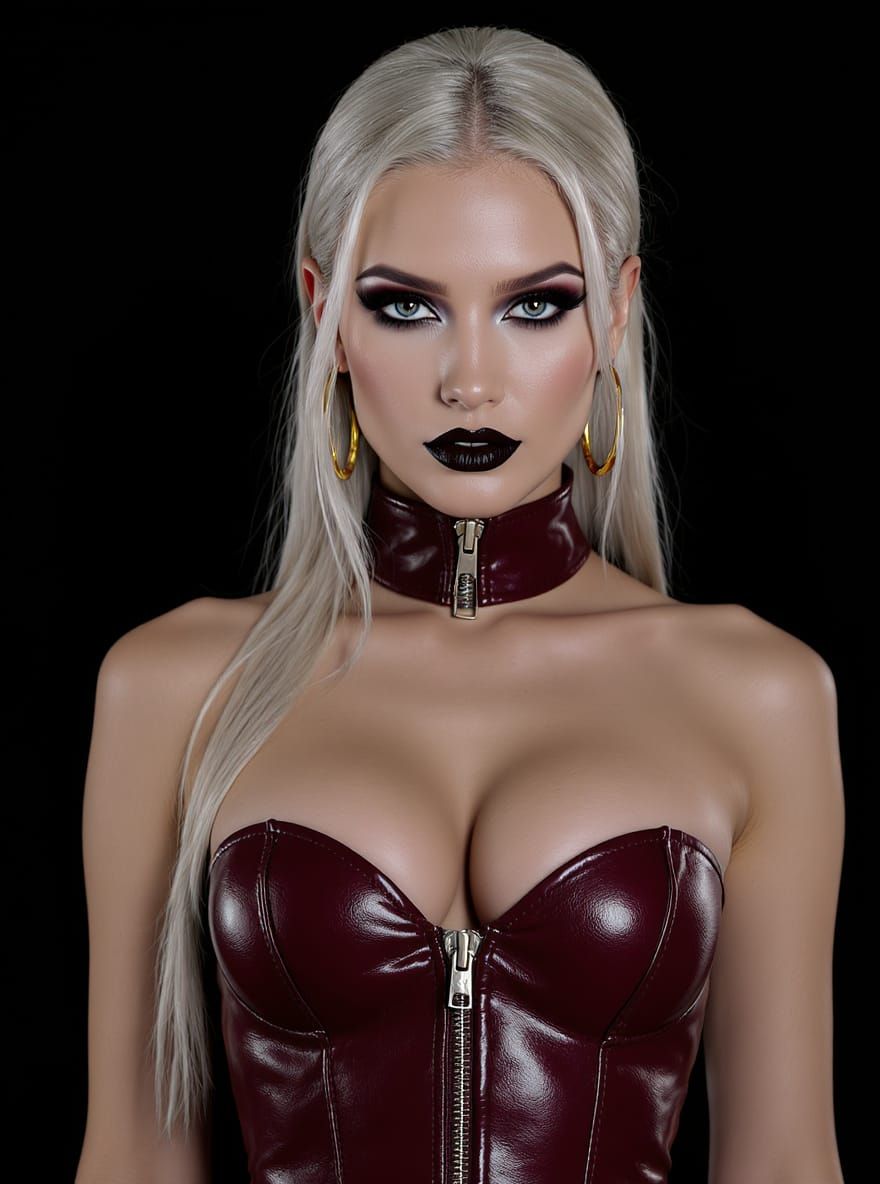 Platinum Blonde Femme Fatale in Leather Corset