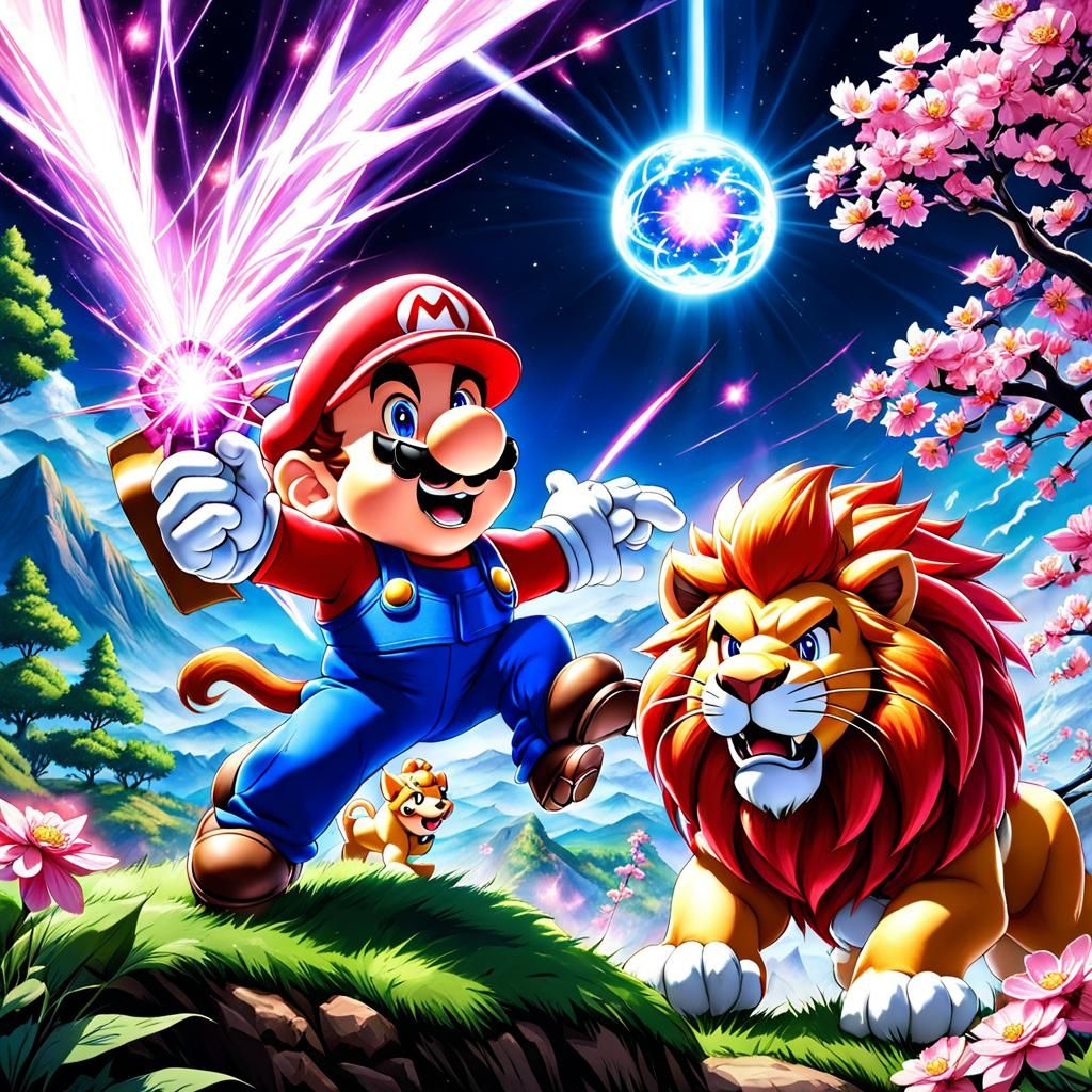 Mario Battles Magical Lion with Sakura Magic