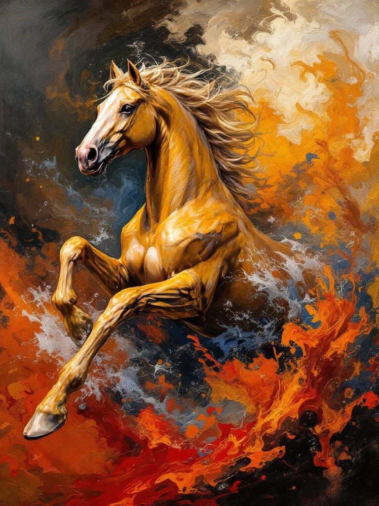 Horse Gallops Through Storm With Fiery Mane