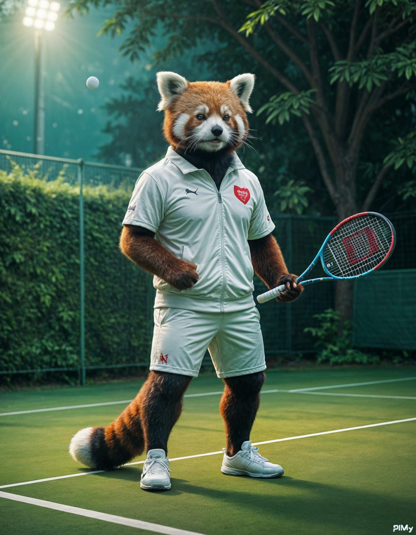 Red Panda Tennis Pro in Vibrant Digital Art