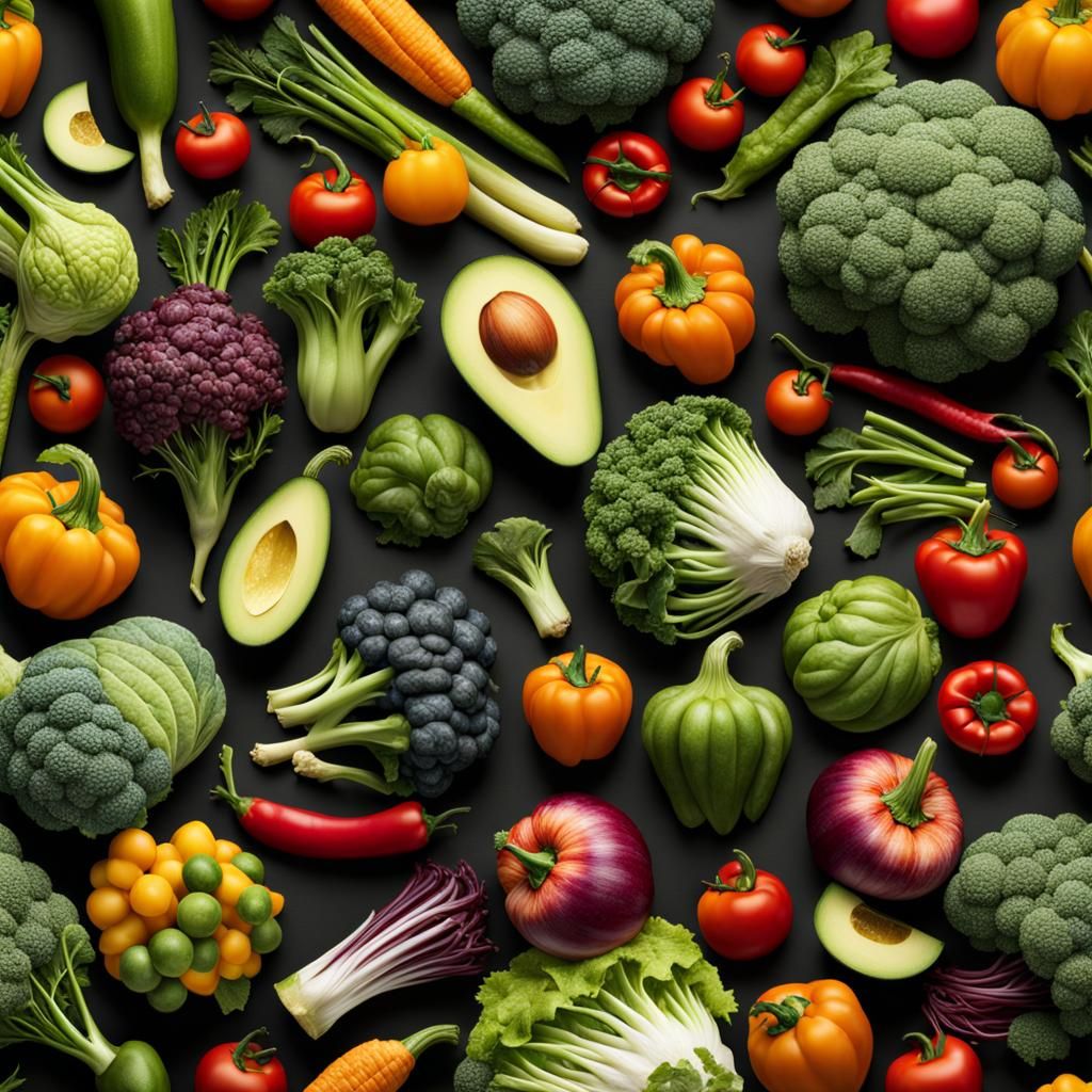 Colorful Vegetable Collage in Detailed Matte Painting