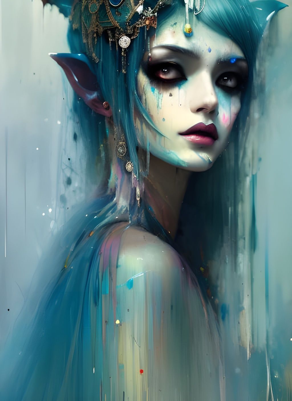 Drow Queen Portrait with Elf Ears, Fine Art
