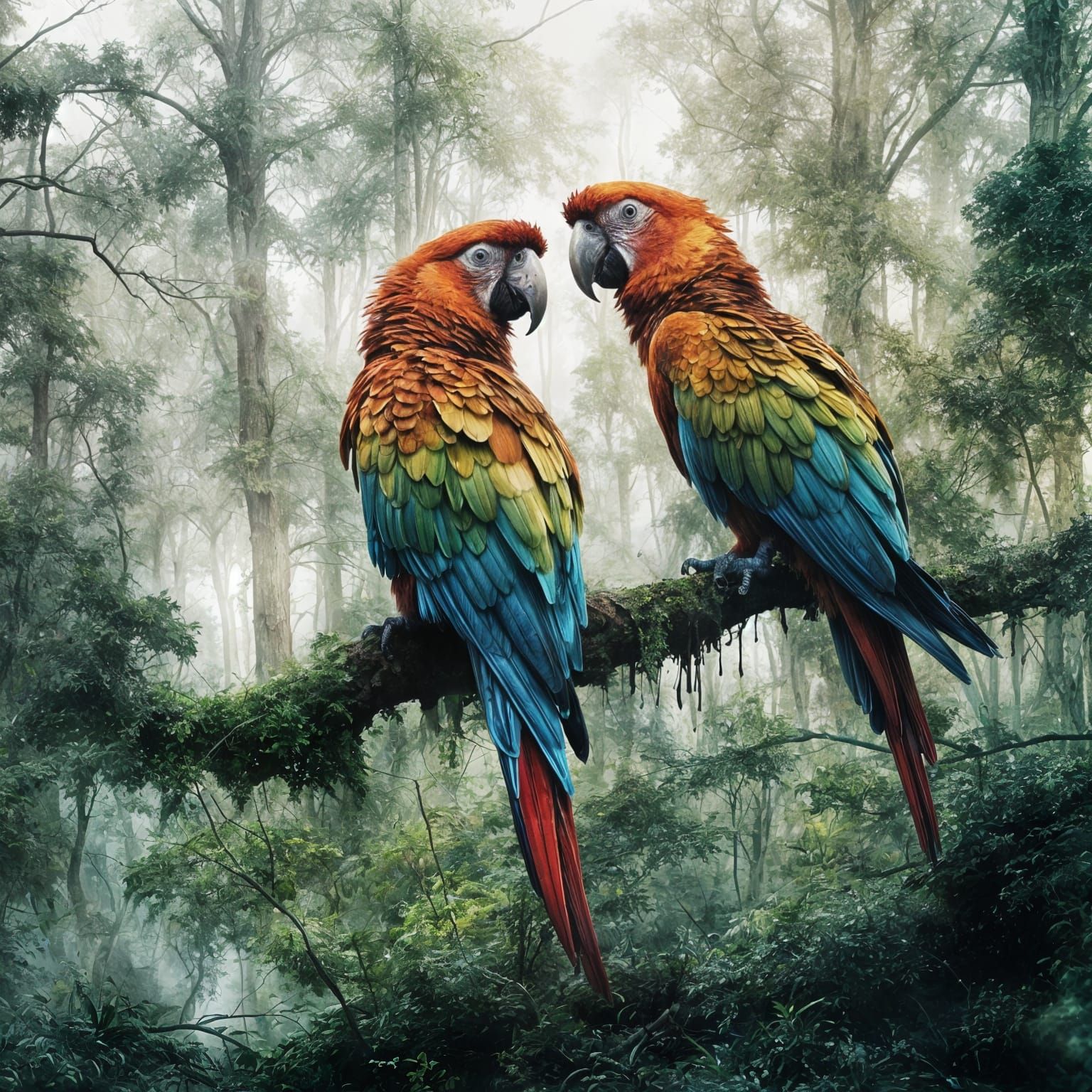 Vibrant Parrot Double Exposure in Watercolor Splatter Art