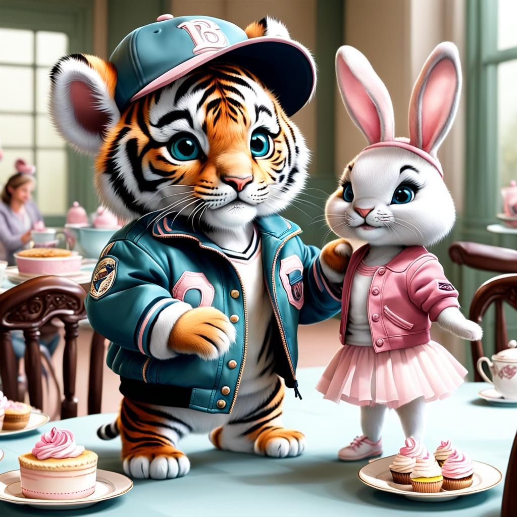 Tiger Cub and Ballerina Bunny Tea Party