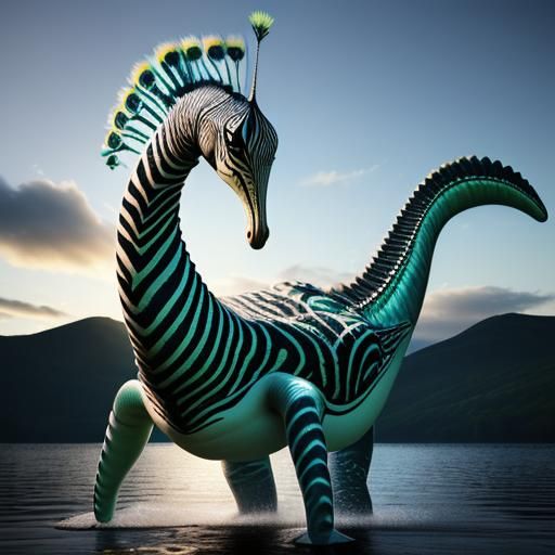 Zebra Peacock Plesiosaur Hybrid in Loch Ness