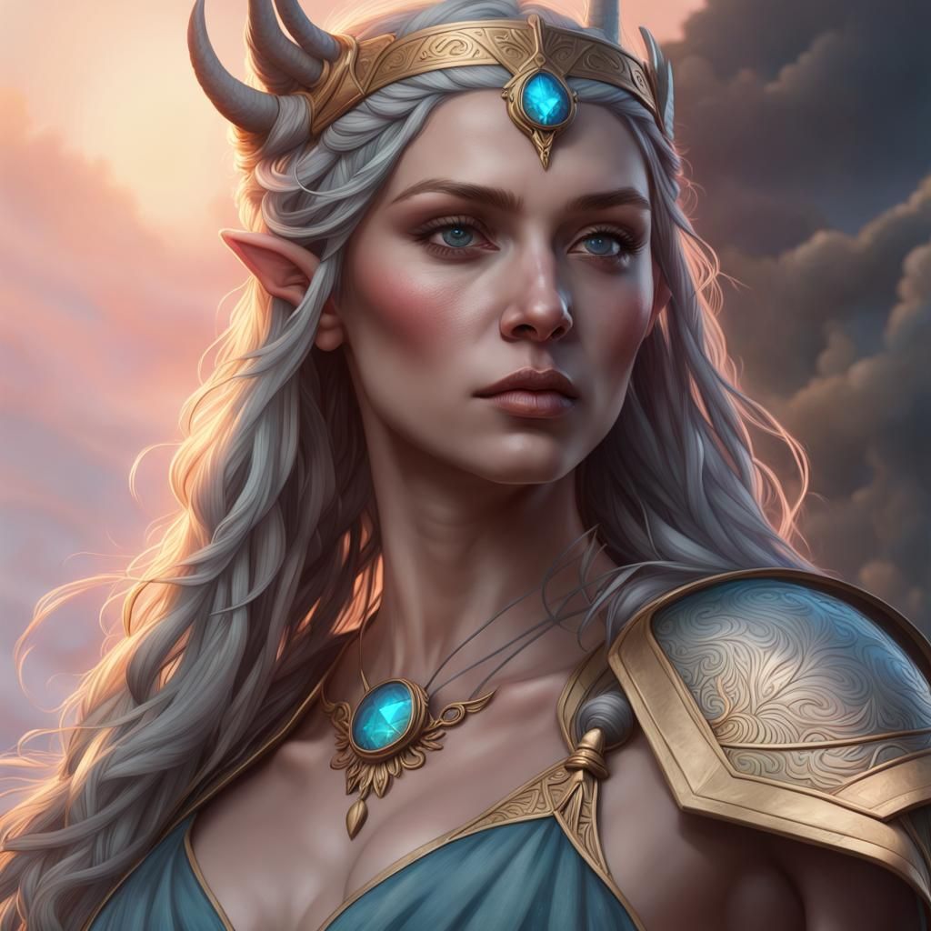Detailed Norse Goddess Portrait in Art Nouveau Style