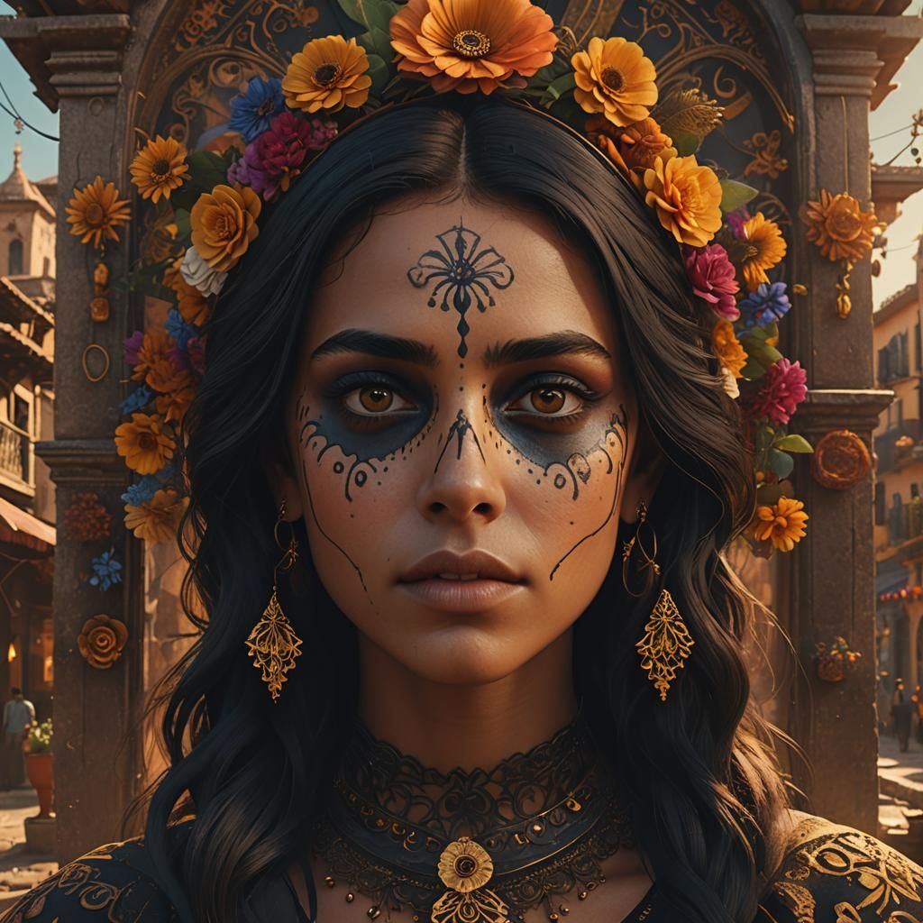 Italian Catrina with Baroque Jewelry, Pop Art Style