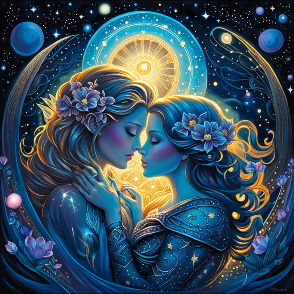 Zodiac "Lovers Embrace" in Ethereal Cosmos