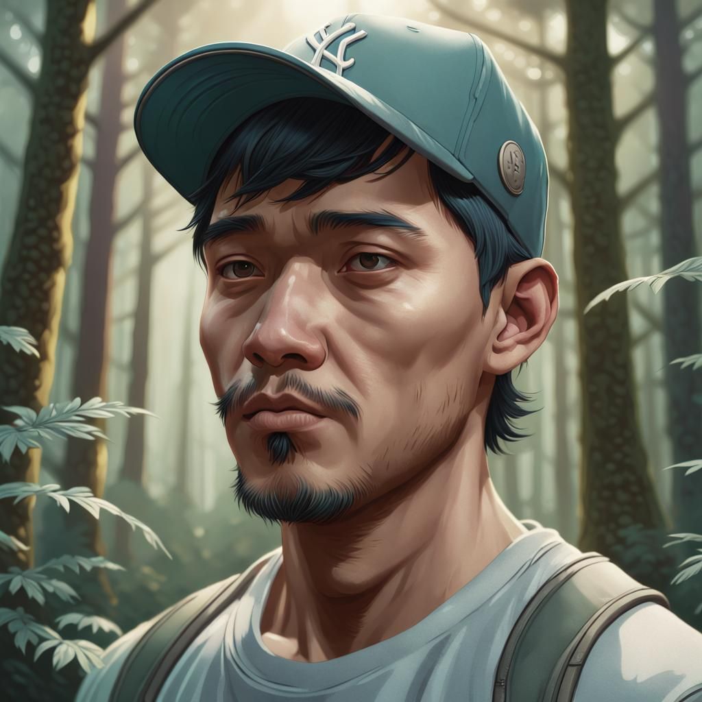 Detailed Portrait of Man in Forest, Artstation Style