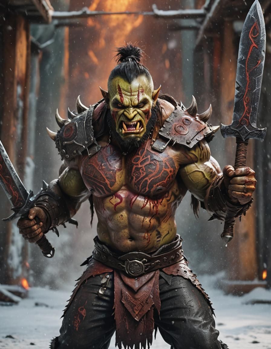 Zhakhor, wielding his ancestral bloodblades