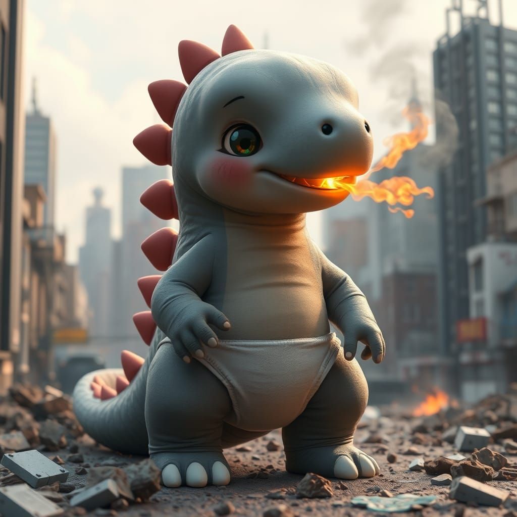 Adorable Baby Godzilla Wreaks Havoc in 3D Render