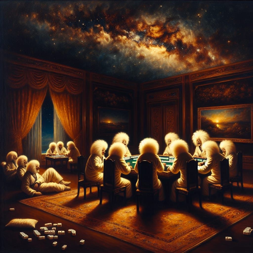 Velvet Painting of Kerfluffles Playing Mahjong