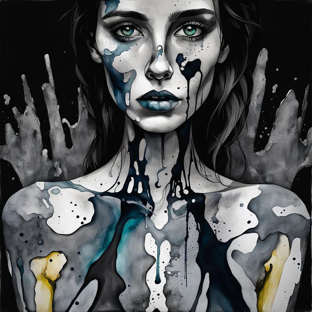 Woman in Despair: Alcohol Ink and Watercolor Art