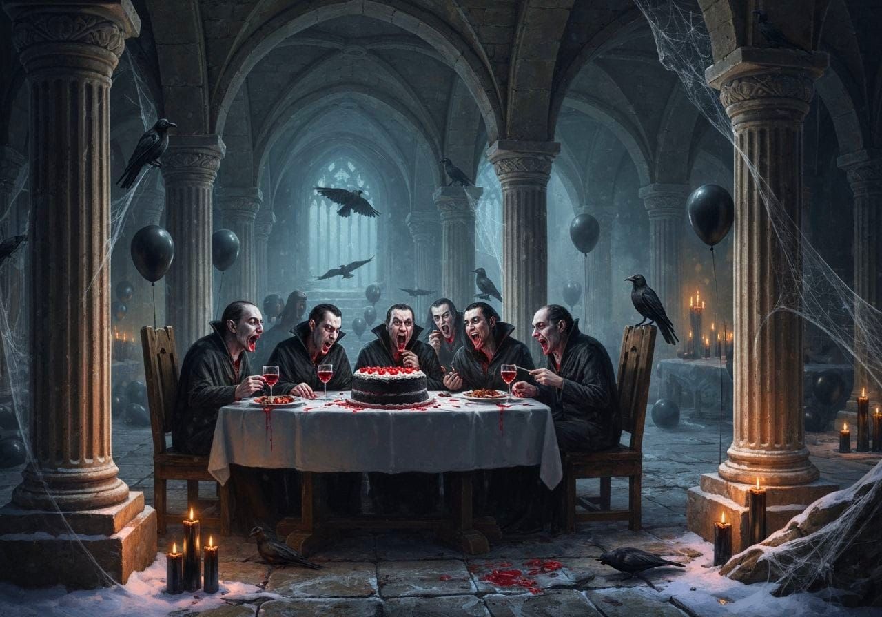 Gothic Vampire Feast in Medieval Crypt Oil Painting