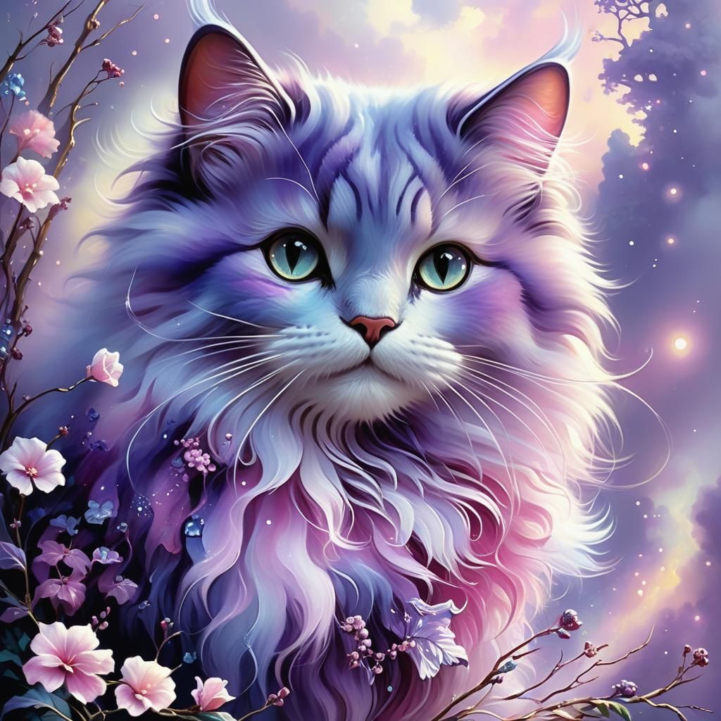Pearlescent Cat in Ethereal Fantasy Style