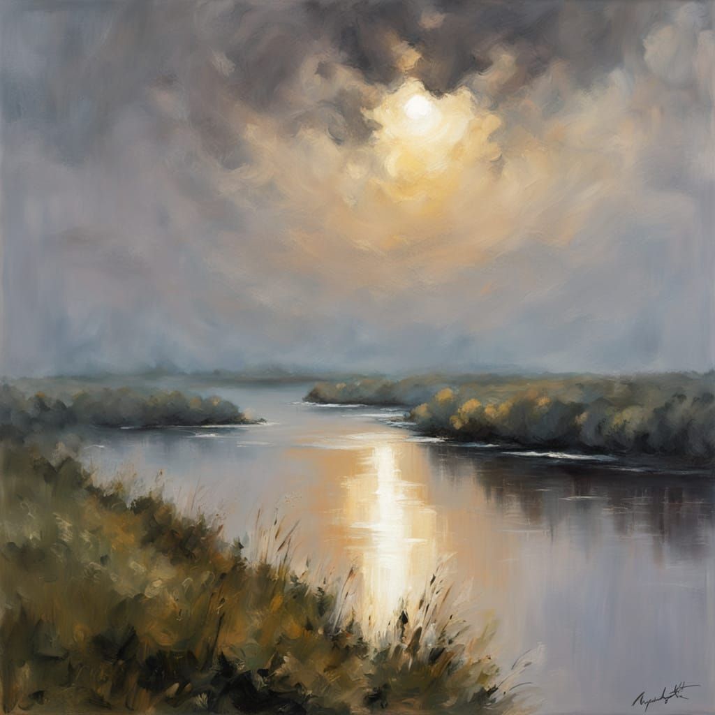 Impressionistic River Mouth with Hazy Sunlight