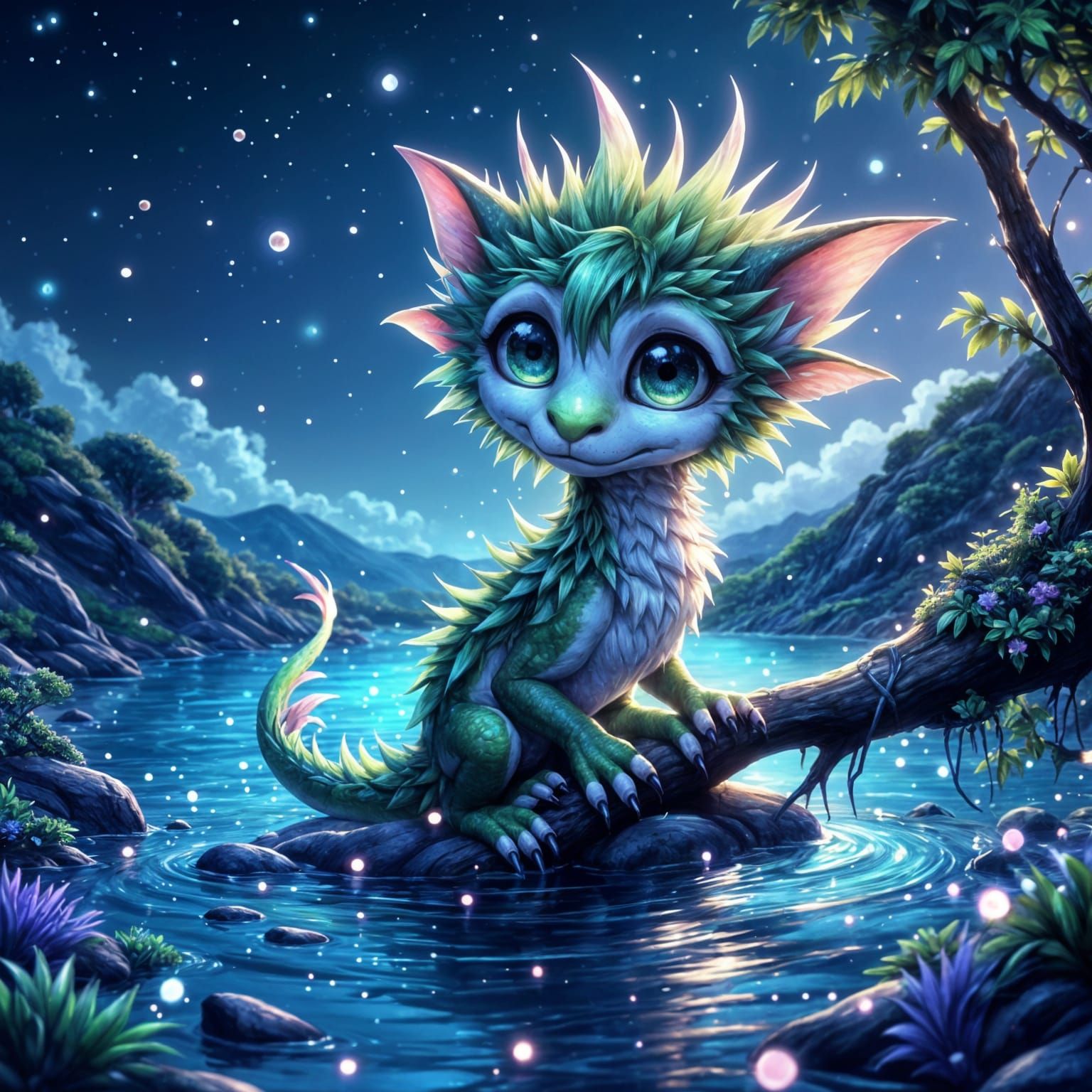 Ethereal Micro Dragon Amidst Whimsical Watercolor Fantasy La...