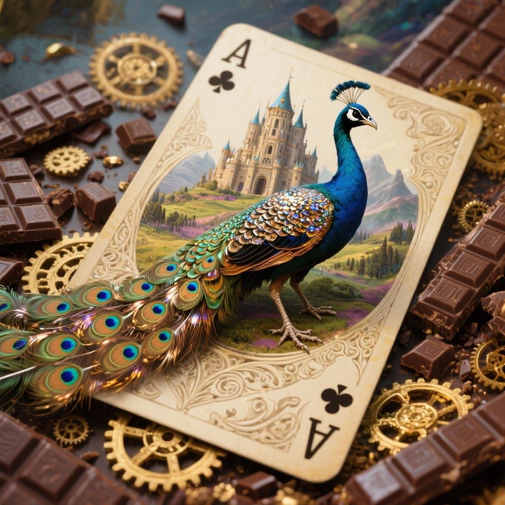Metallic Peacock on Playing Card in Matte Painting