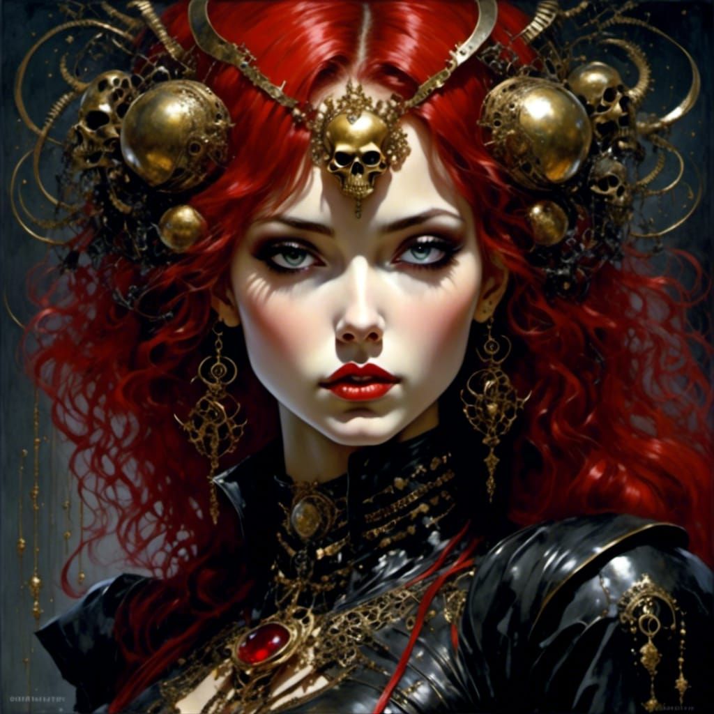 Gothic French Girl with Leather Jacket, Royo-Giger Style