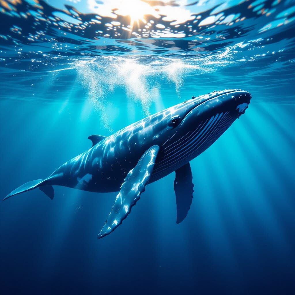 Massive Whale Surfaces Amidst Plankton Swarm, Ultra-Realisti...