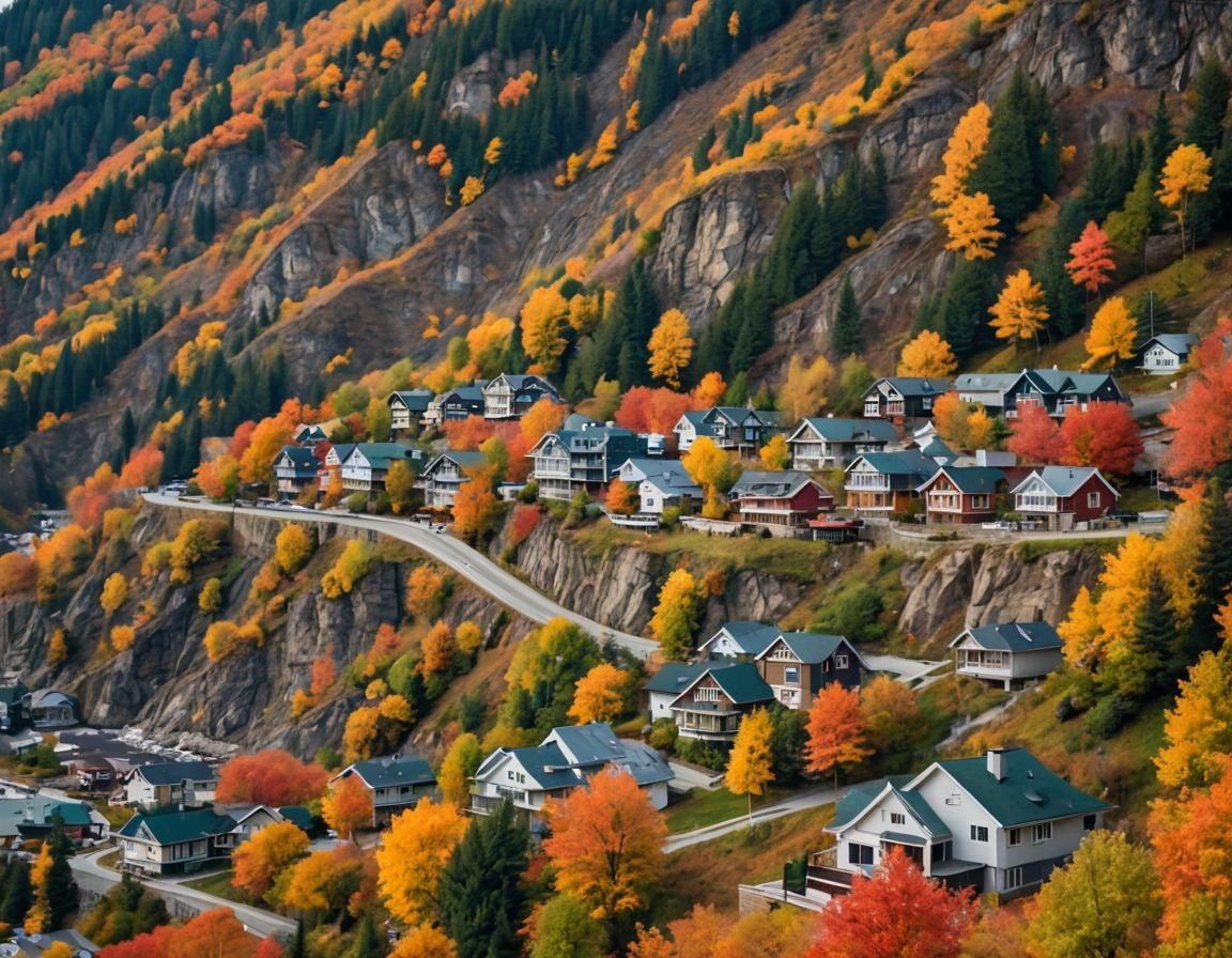 Autumn River Valley with Maple Forests