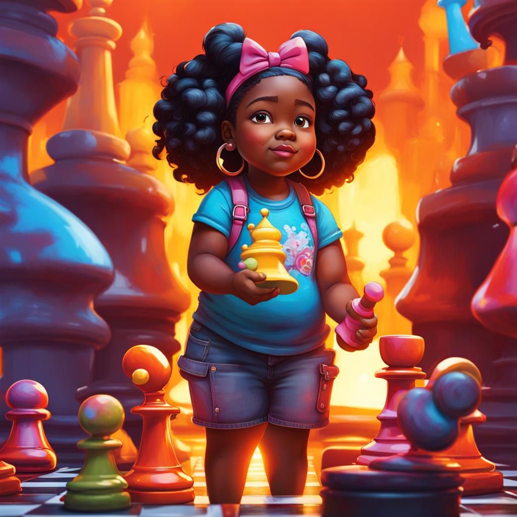 Girl Plays Chess: Graffiti Art in 3D Style