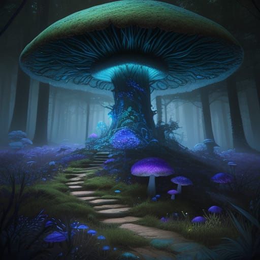 Electric Blue Mushroom in Fantasy Realm