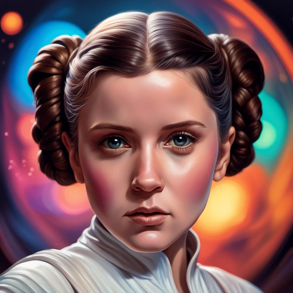 Princess Leia Organa: Hyperrealistic Splash Art Portrait