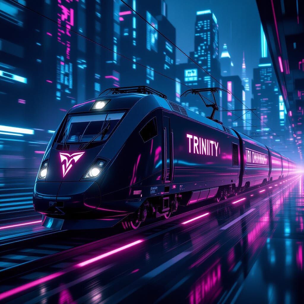 Matrix Train Speeds Through Neon Cityscape