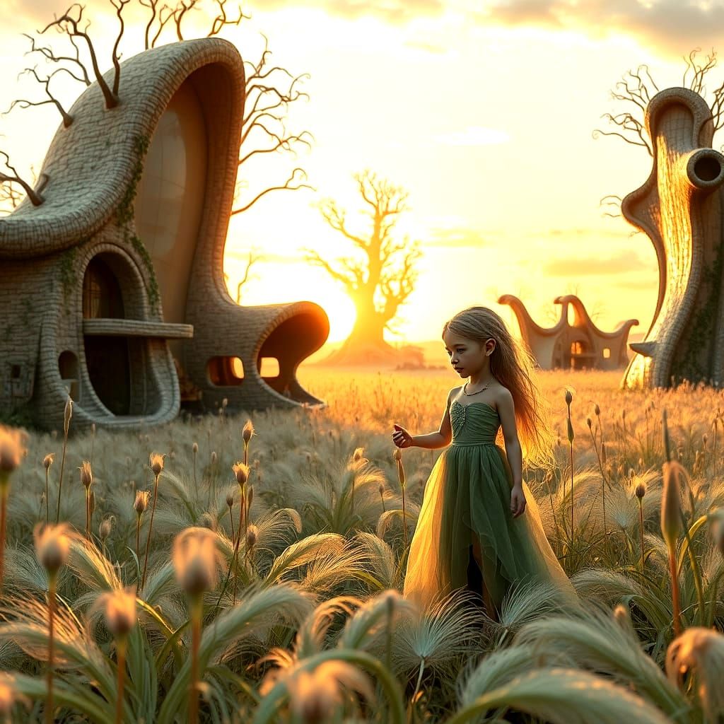 Elven Child and Troll Baby in Dreamlike Meadow