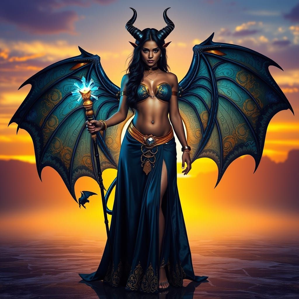 Indian Devil Woman with Wings and Magic Light