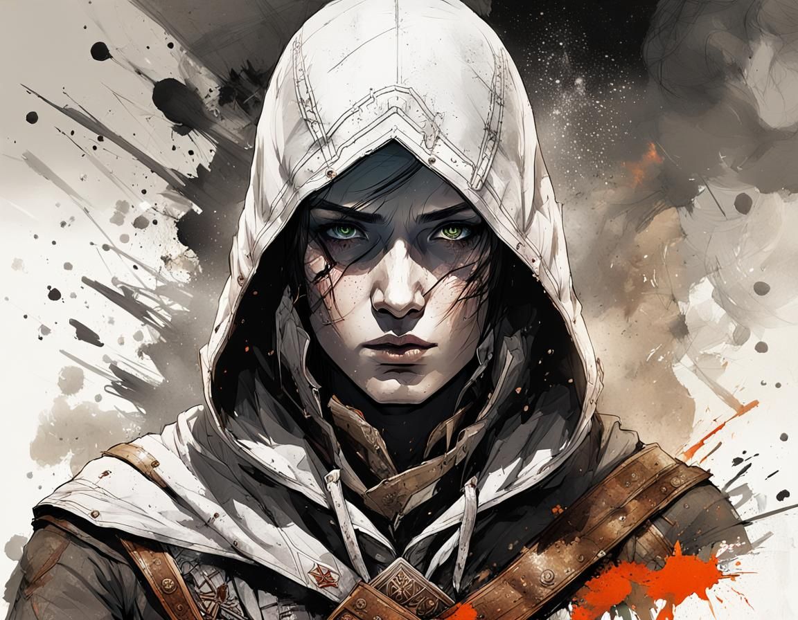 Female Assassin in Ink Splatter Style