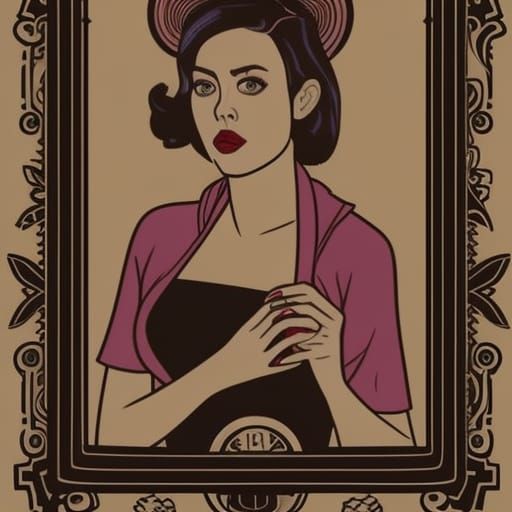 Aubrey Plaza Portrait in Disney, Nagel, and Woodcut Styles