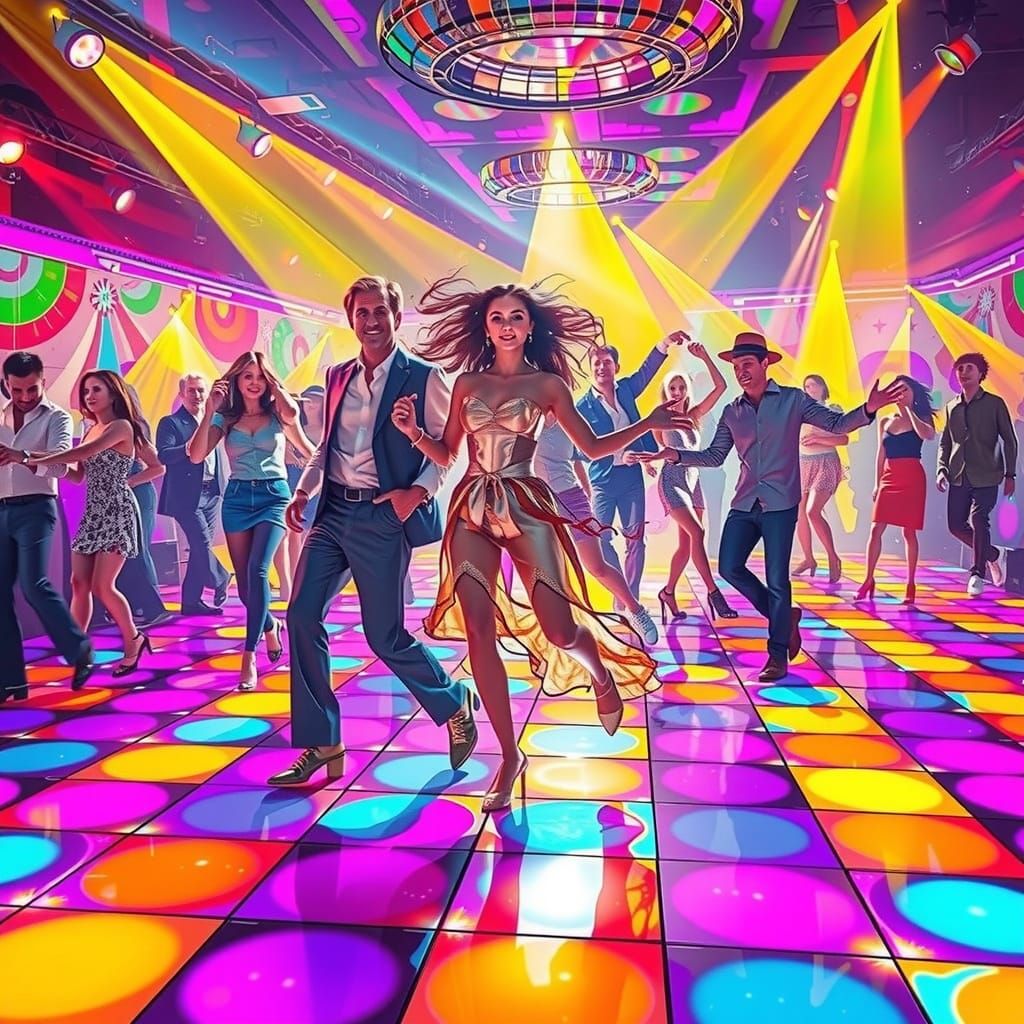 Vibrant Disco Scene in Pop Art Style