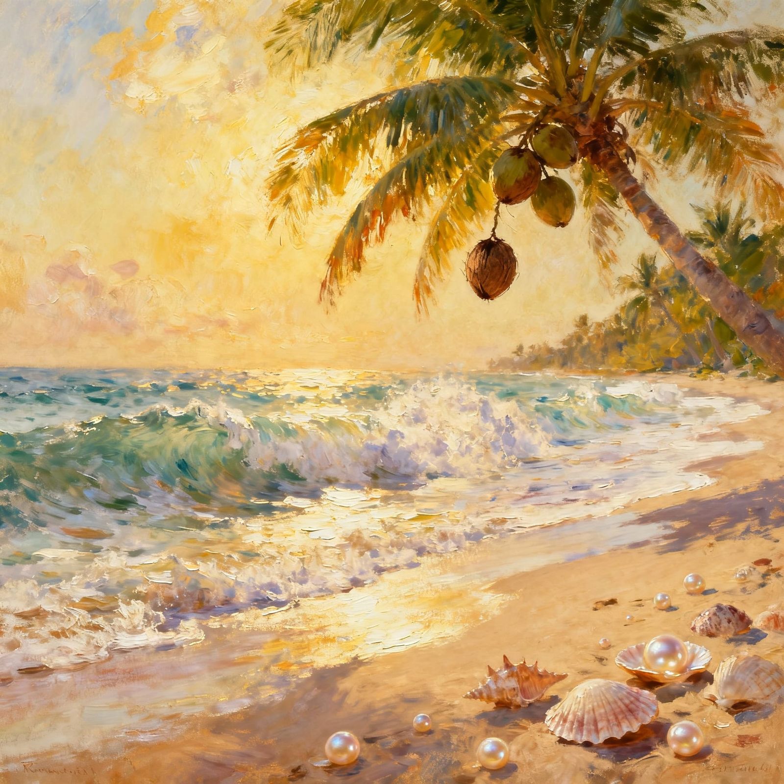 Tropical Beach Serenity Oil Painting