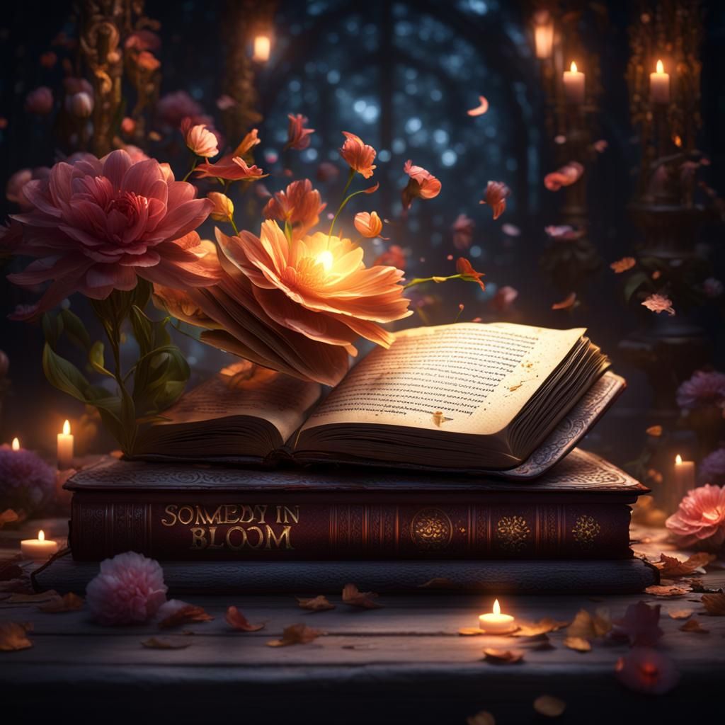 Hyperrealistic Magical Book with Glowing Words